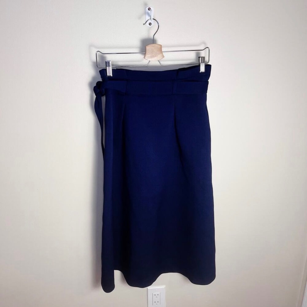 Armani Exchange Skirt Womens 4 Navy Blue A-Line Midi High Waist Tie Belt Pleated - Picture 2 of 10
